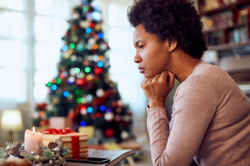 woman grieving during Christmas