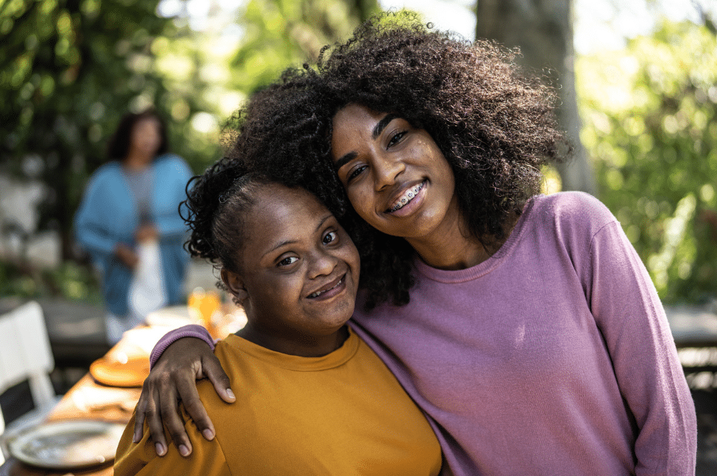 special needs woman with family member